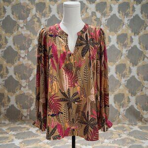 Jodifl‎ Cheetah Jungle Print Blouse Fall Boho Artsy Earthy Statement Top Medium